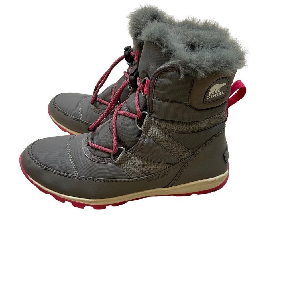 Sorel Ladies Whitney‎ Short Lace Waterproof Boots Grey and Pink Size 6